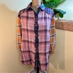 Natural Life Multicolor Plaid Patchwork Shirt Medium